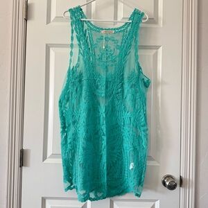 Teal Lace Sleeveless Sheer Dress